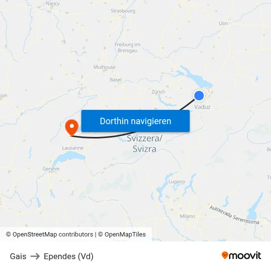 Gais to Ependes (Vd) map