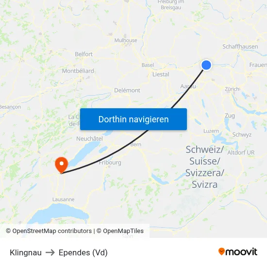 Klingnau to Ependes (Vd) map