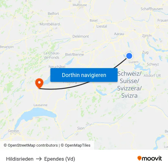 Hildisrieden to Ependes (Vd) map