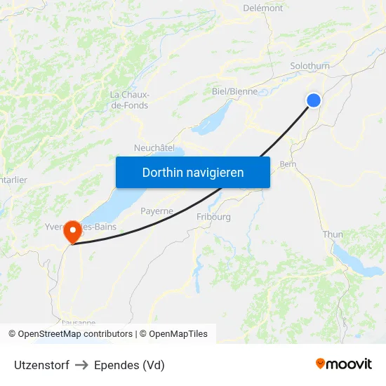 Utzenstorf to Ependes (Vd) map