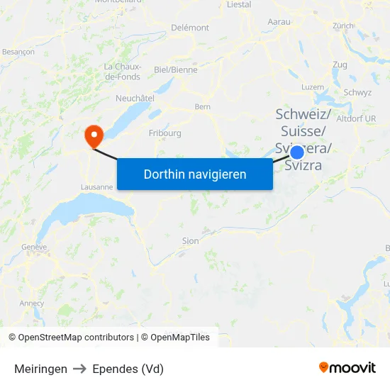 Meiringen to Ependes (Vd) map