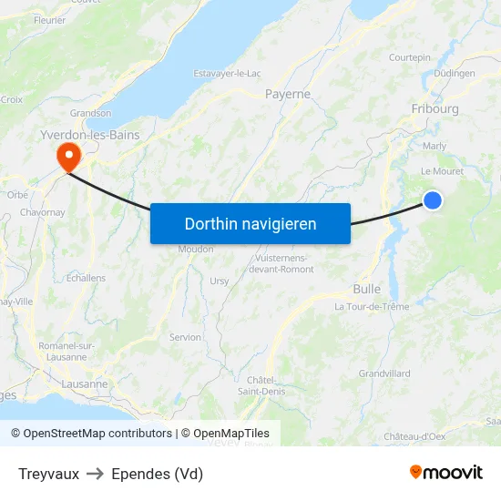 Treyvaux to Ependes (Vd) map