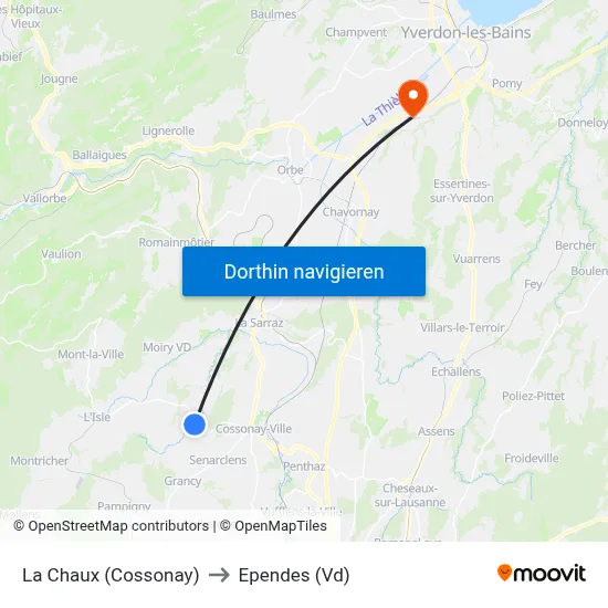 La Chaux (Cossonay) to Ependes (Vd) map