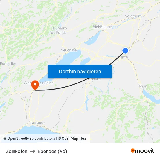 Zollikofen to Ependes (Vd) map