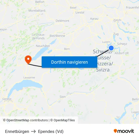Ennetbürgen to Ependes (Vd) map