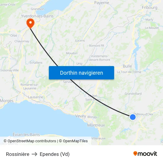 Rossinière to Ependes (Vd) map