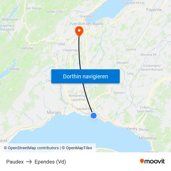 Paudex to Ependes (Vd) map