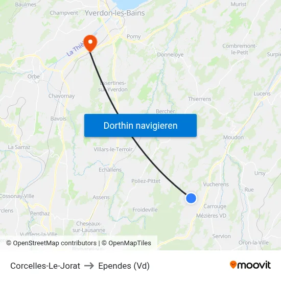Corcelles-Le-Jorat to Ependes (Vd) map
