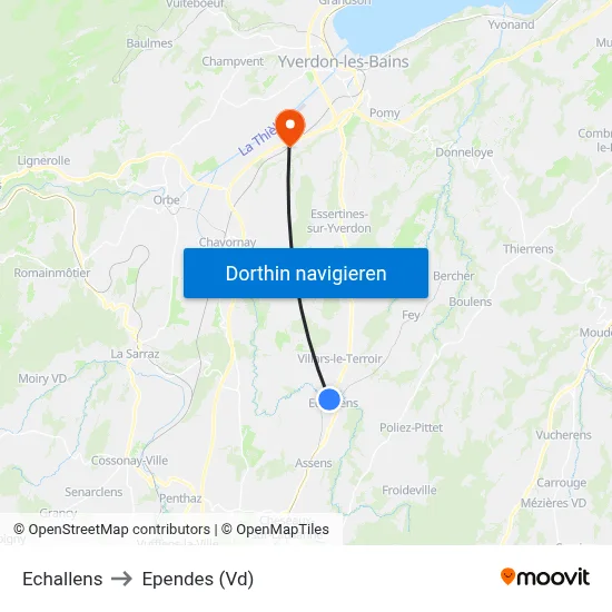 Echallens to Ependes (Vd) map
