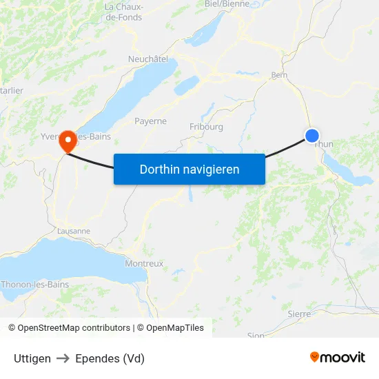 Uttigen to Ependes (Vd) map