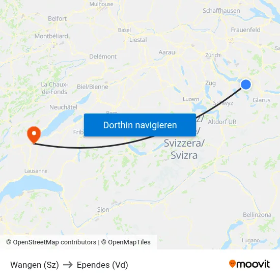 Wangen (Sz) to Ependes (Vd) map