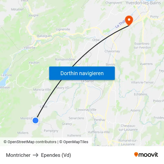 Montricher to Ependes (Vd) map