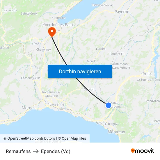 Remaufens to Ependes (Vd) map