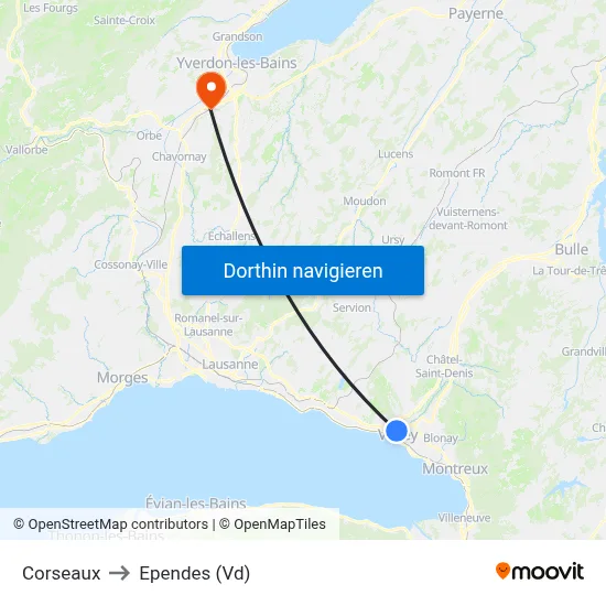 Corseaux to Ependes (Vd) map