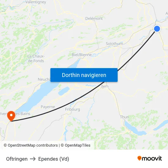Oftringen to Ependes (Vd) map