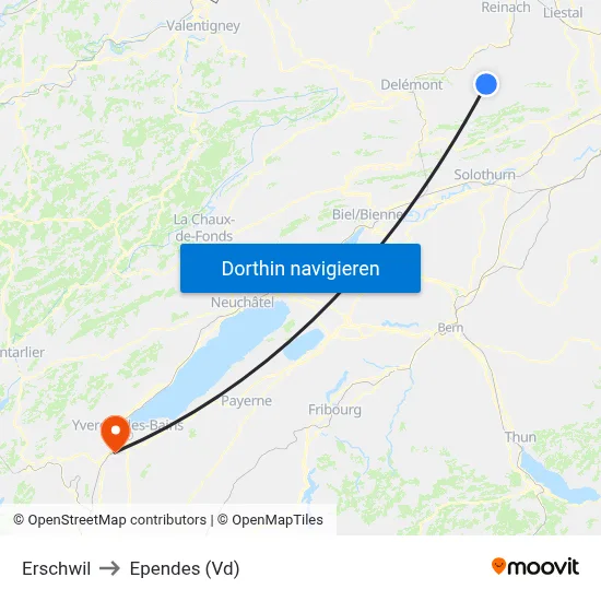 Erschwil to Ependes (Vd) map
