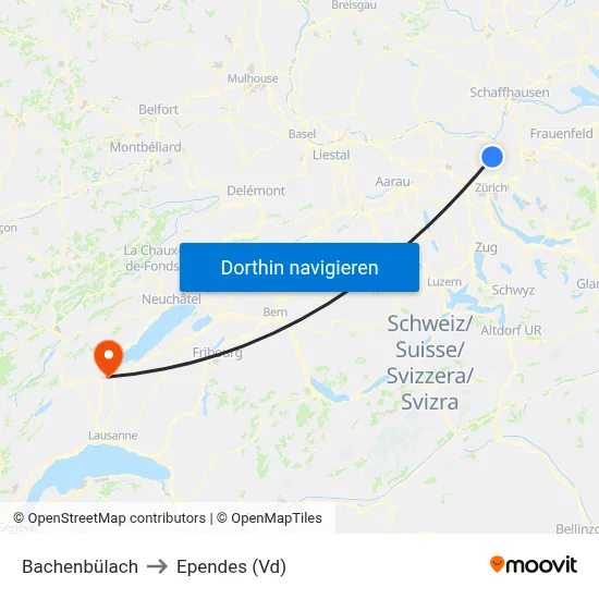 Bachenbülach to Ependes (Vd) map