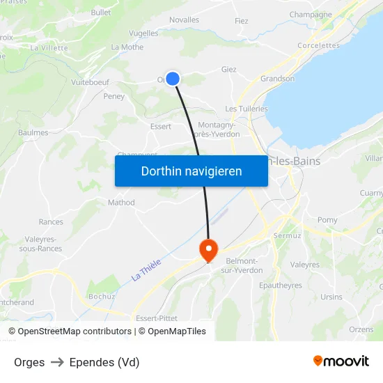 Orges to Ependes (Vd) map