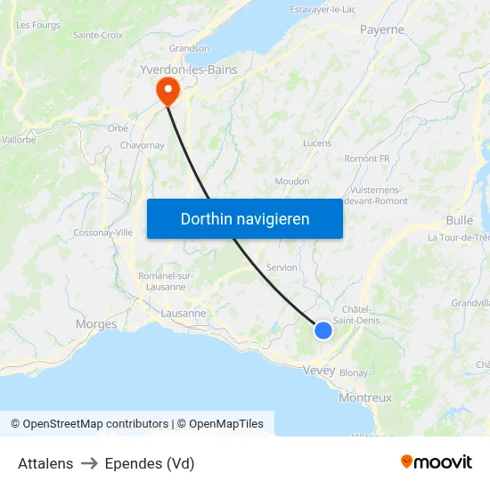 Attalens to Ependes (Vd) map