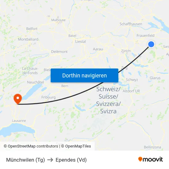 Münchwilen (Tg) to Ependes (Vd) map