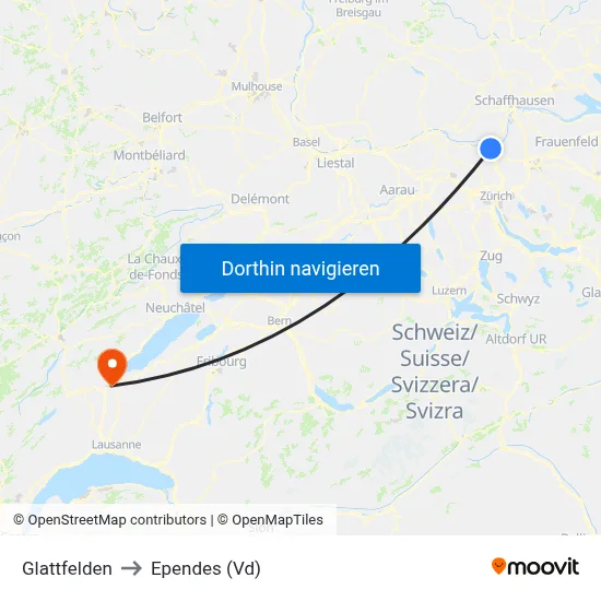 Glattfelden to Ependes (Vd) map