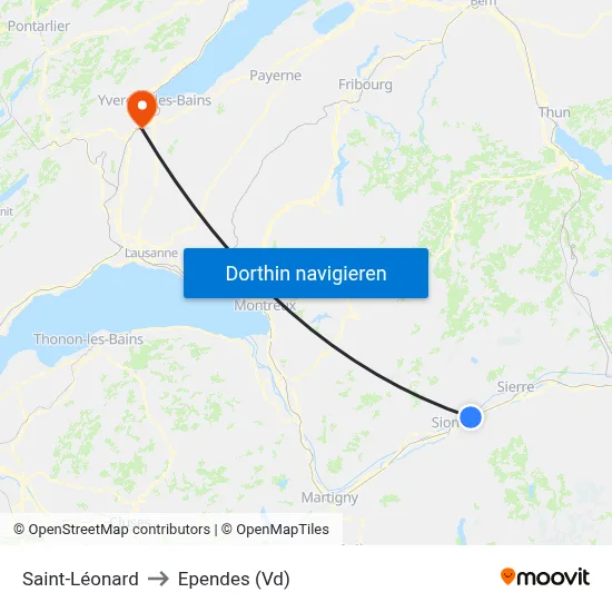 Saint-Léonard to Ependes (Vd) map