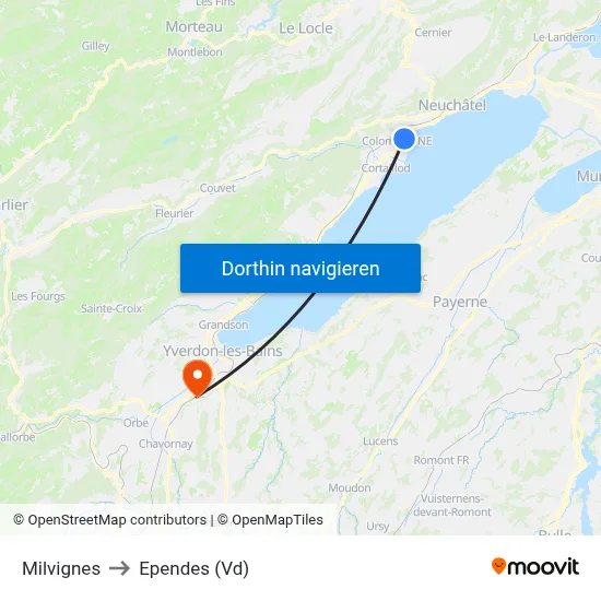 Milvignes to Ependes (Vd) map