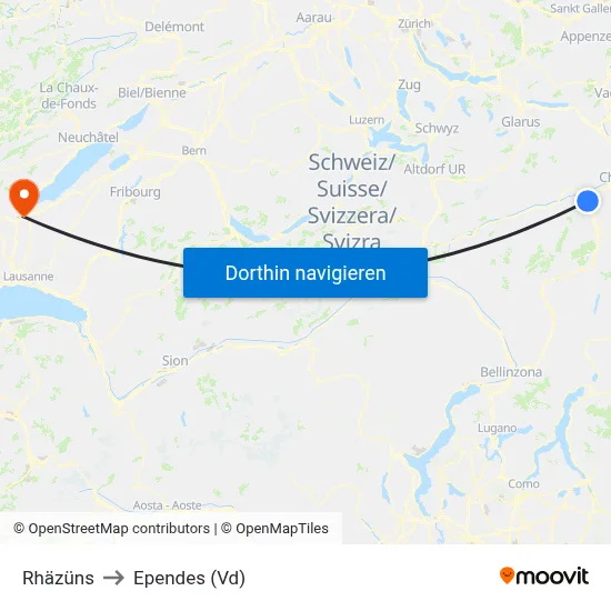 Rhäzüns to Ependes (Vd) map
