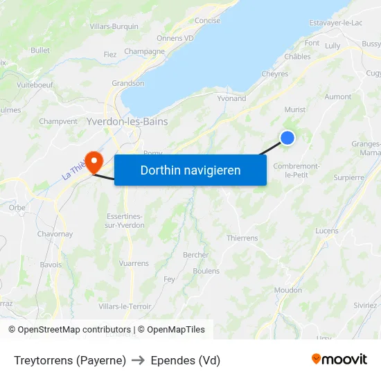 Treytorrens (Payerne) to Ependes (Vd) map