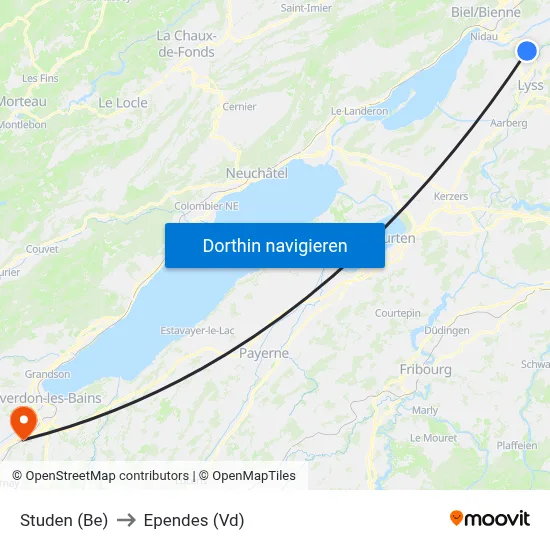 Studen (Be) to Ependes (Vd) map