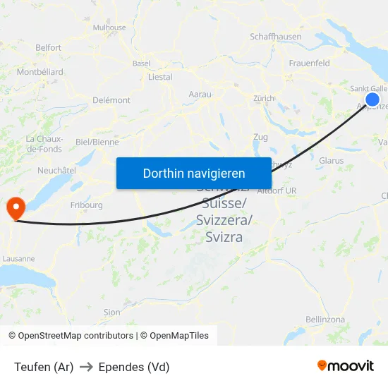 Teufen (Ar) to Ependes (Vd) map