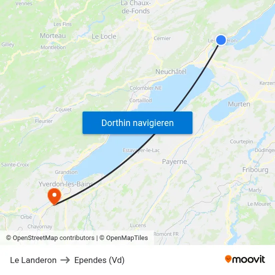 Le Landeron to Ependes (Vd) map