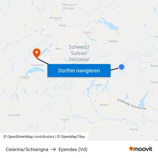 Celerina/Schlarigna to Ependes (Vd) map