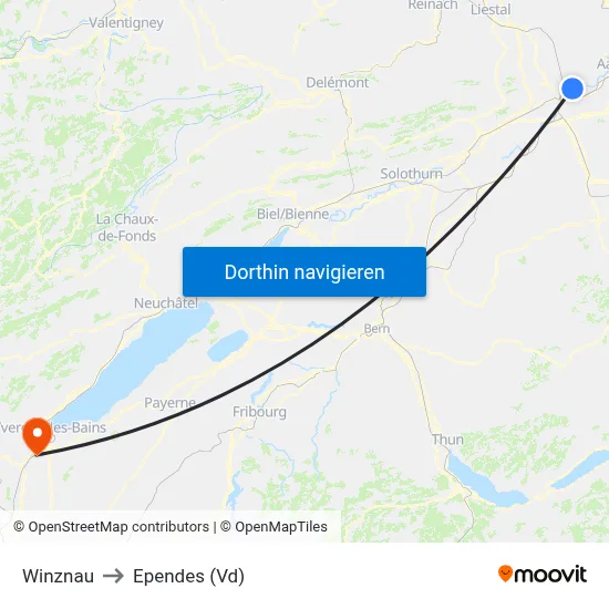 Winznau to Ependes (Vd) map