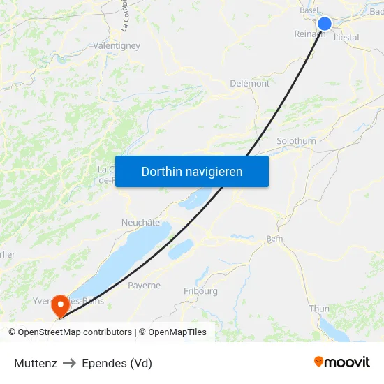 Muttenz to Ependes (Vd) map