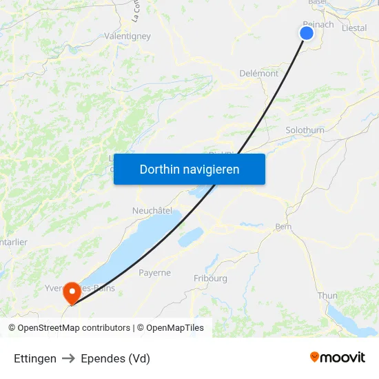 Ettingen to Ependes (Vd) map