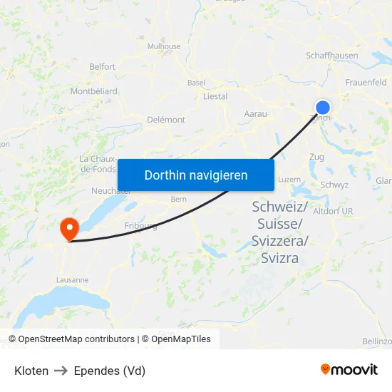 Kloten to Ependes (Vd) map