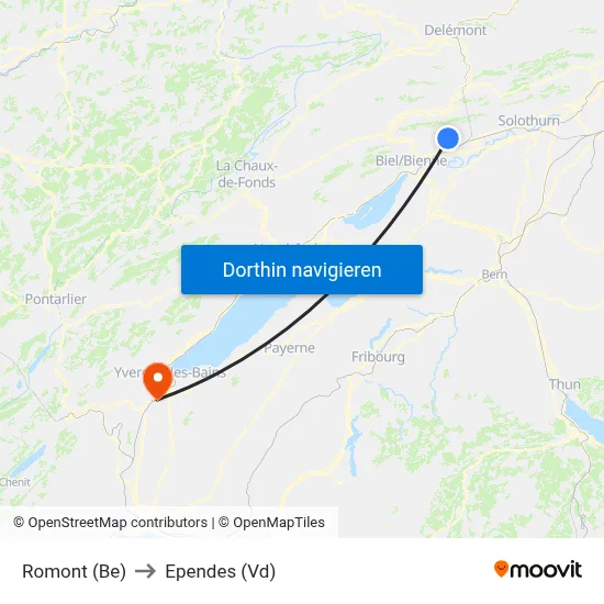 Romont (Be) to Ependes (Vd) map