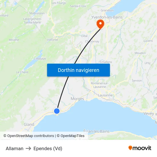 Allaman to Ependes (Vd) map