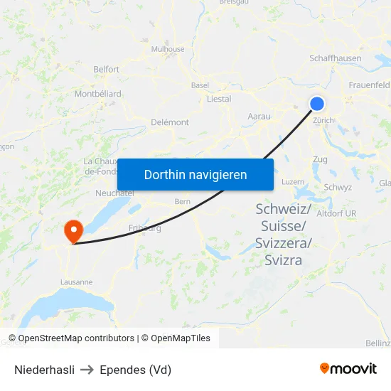 Niederhasli to Ependes (Vd) map