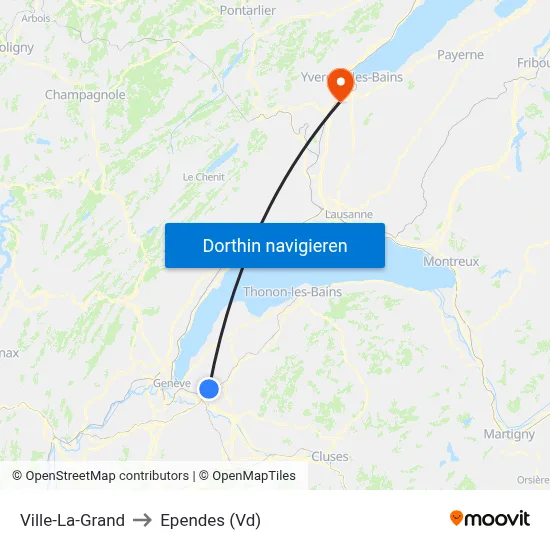 Ville-La-Grand to Ependes (Vd) map