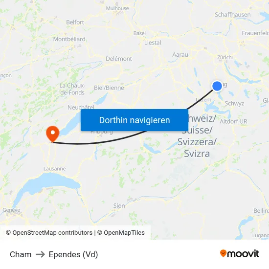 Cham to Ependes (Vd) map
