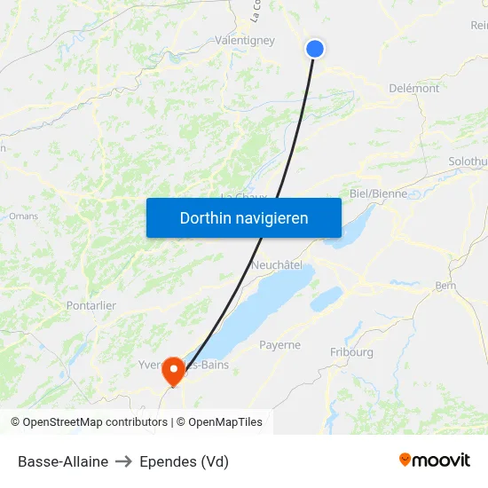 Basse-Allaine to Ependes (Vd) map