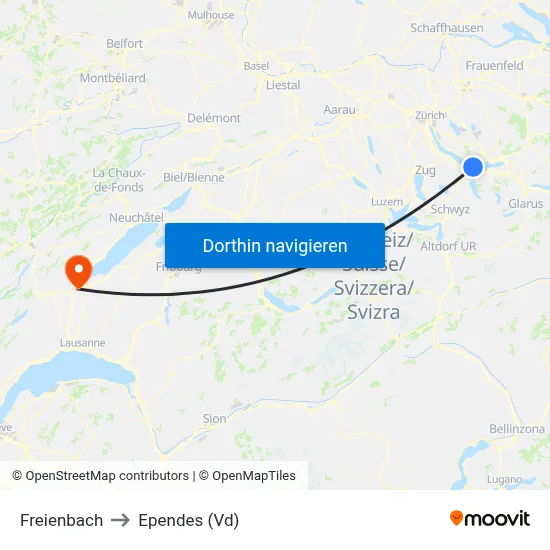 Freienbach to Ependes (Vd) map