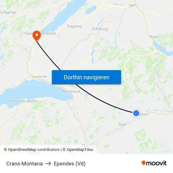 Crans-Montana to Ependes (Vd) map