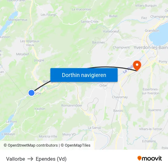 Vallorbe to Ependes (Vd) map