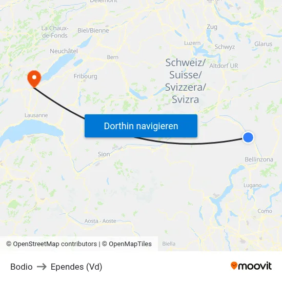 Bodio to Ependes (Vd) map