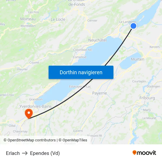 Erlach to Ependes (Vd) map