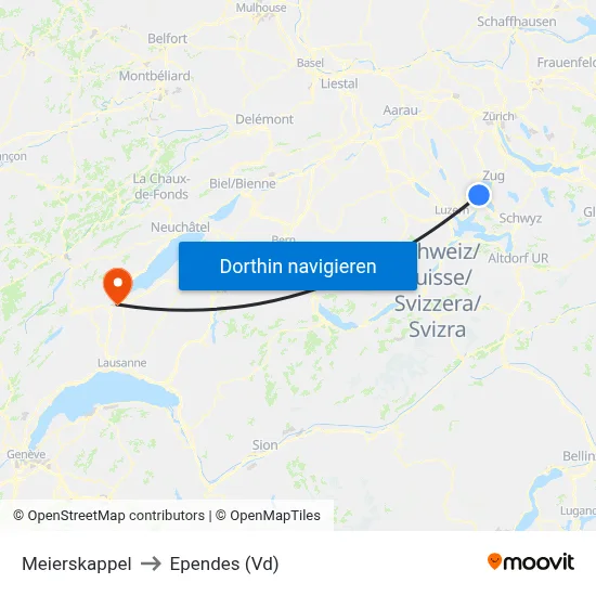 Meierskappel to Ependes (Vd) map