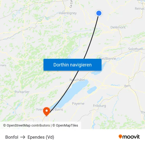 Bonfol to Ependes (Vd) map